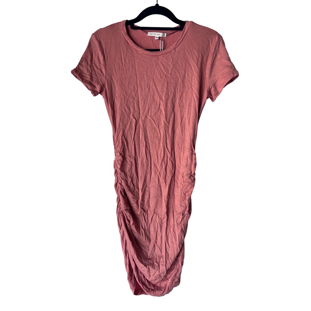 Antistar Rose Pink Ruched Side Bodycon Mini Dress Short Sleeve XS